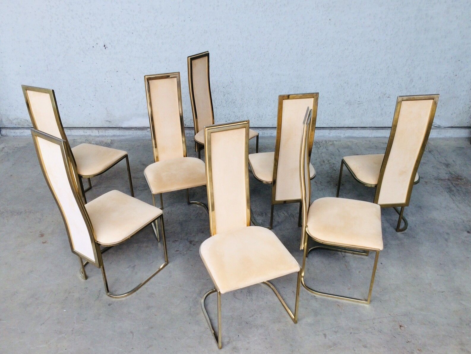photo vinterior Hollywood Regency Design Set Van 8 Eetkamerstoelen Van Belgo Chrom, Jaren 1970