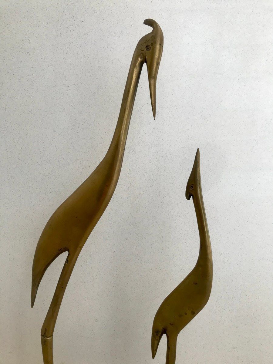 Mid Century Brass Pair Of Herons Sculpture On Pedestal, 1960s photo 691.0