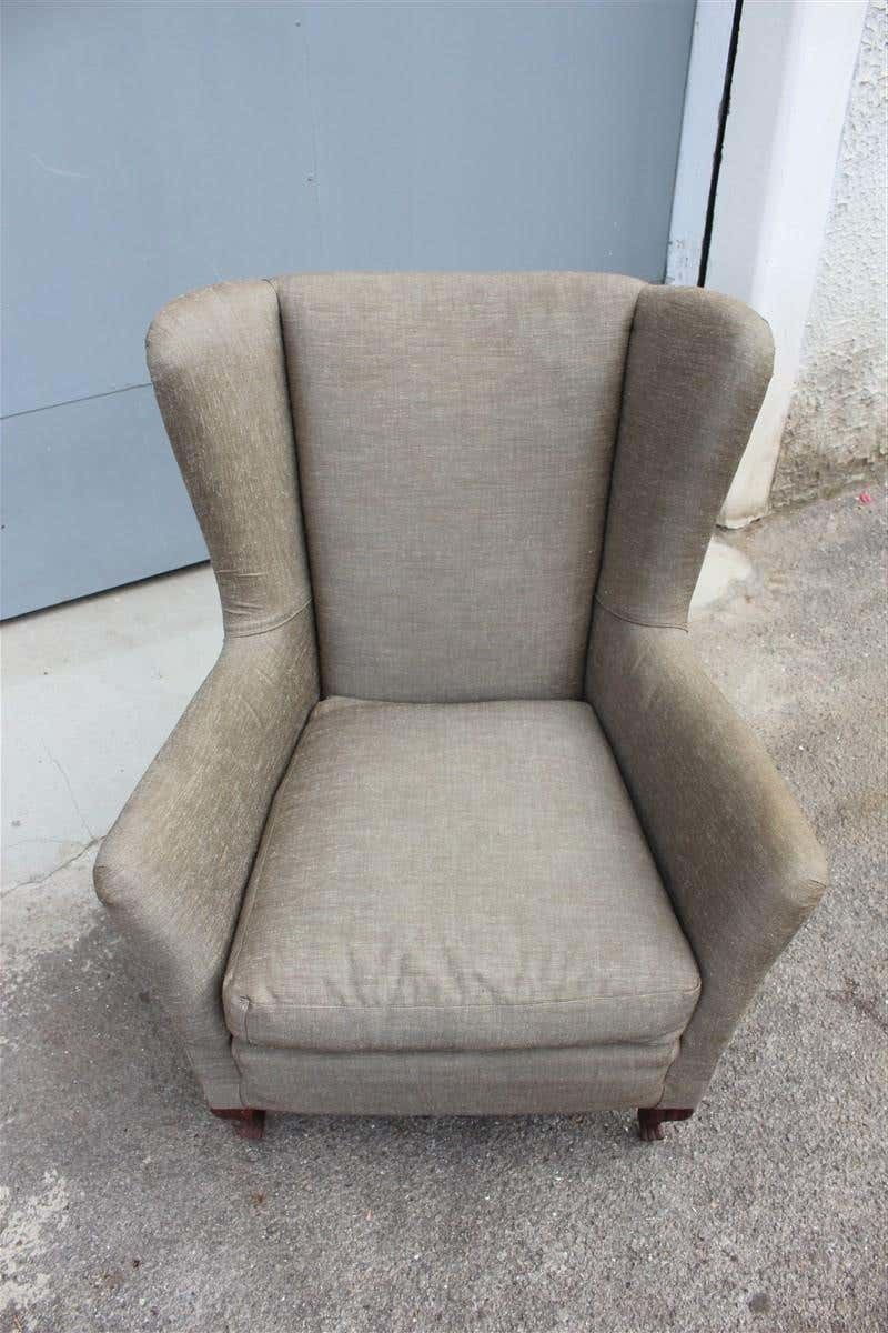 Midcentury Italian Design High Back Armchair Wooden Feet Forest Green photo for sale