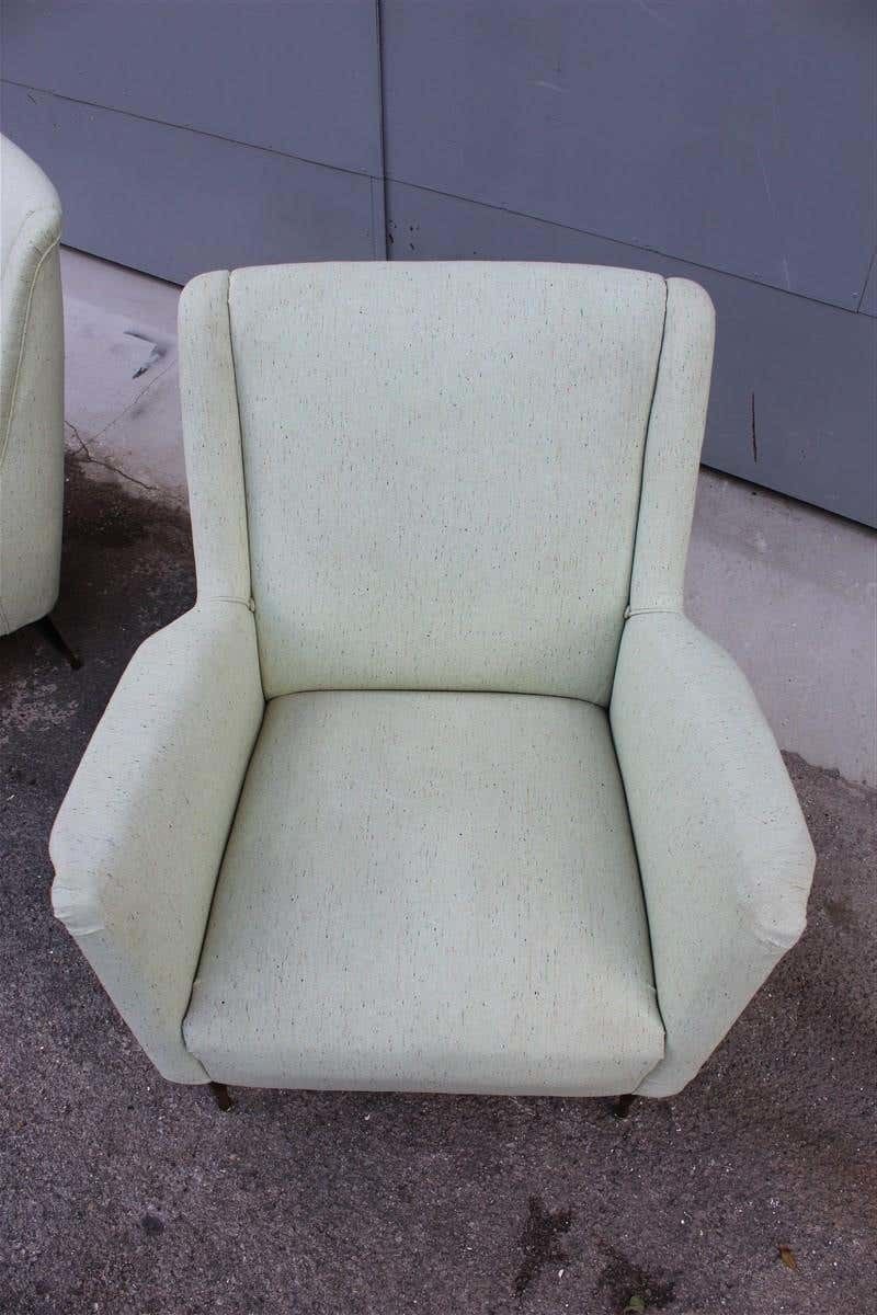 photo furniture Pair Of Armchairs Midcentury Italian Design Wood Feet Brass Green Gio Ponti Style