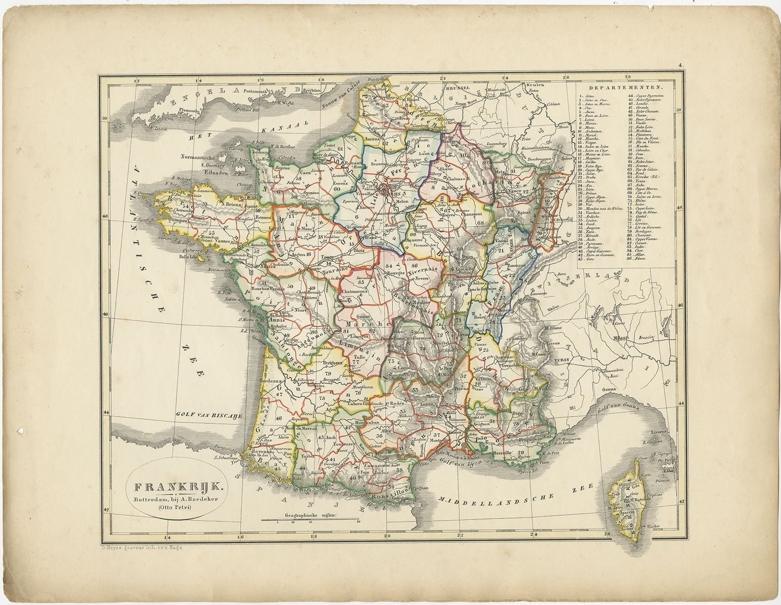 Antique Map Of France By Petri (1852)