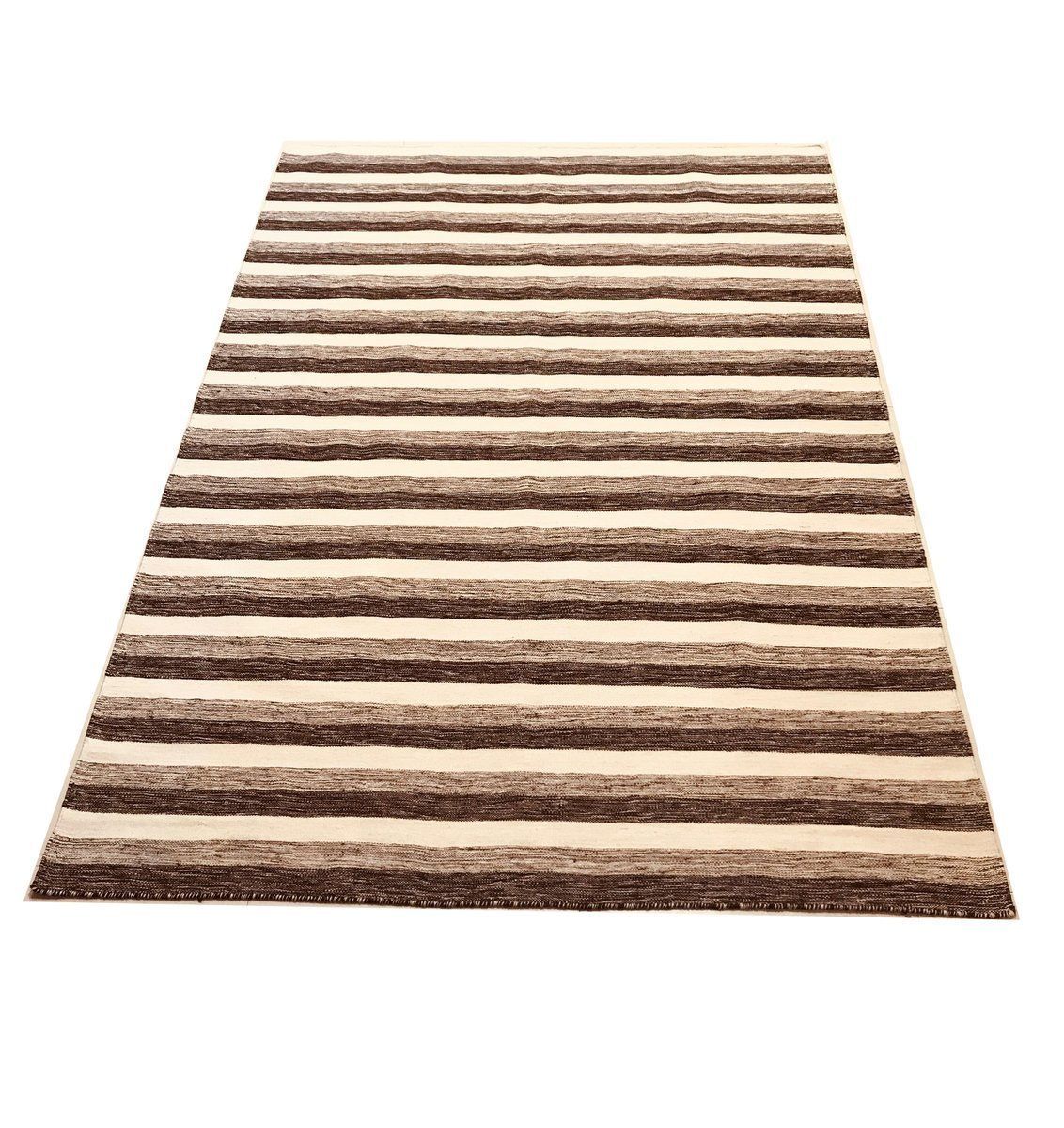 Handwoven Cotton And Wool Black And Beige Kilim Carpet, 1970s photo Textiles