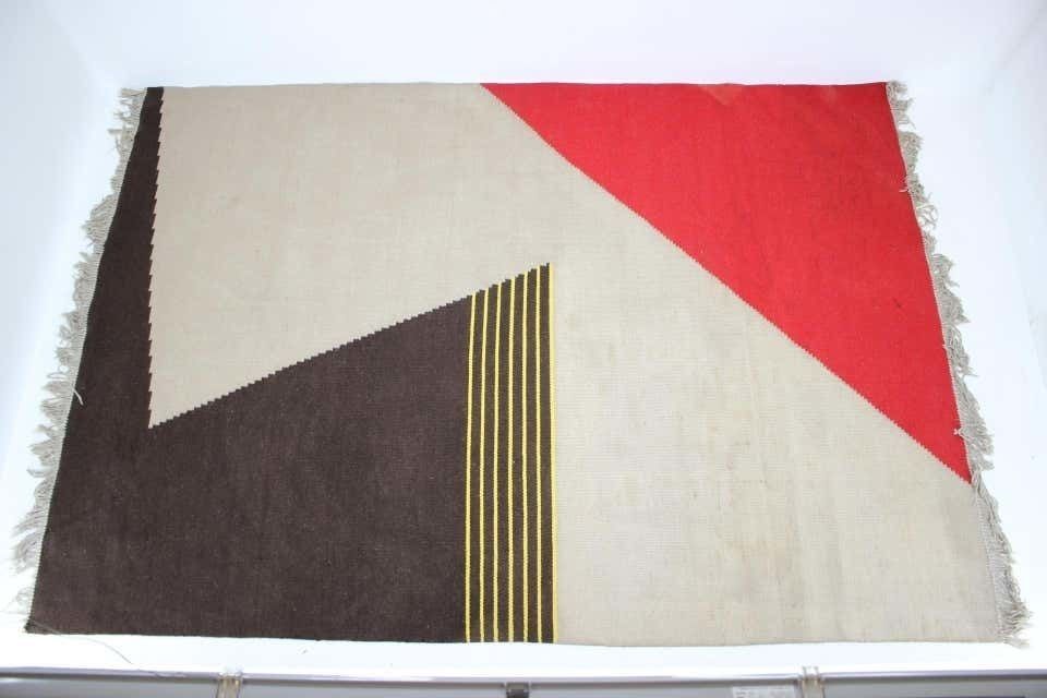 Mid-Century Geometrisch Avant-garde Kilimkleed In De Stijl Van Antonín Kybal, Ca. Jaren 1950