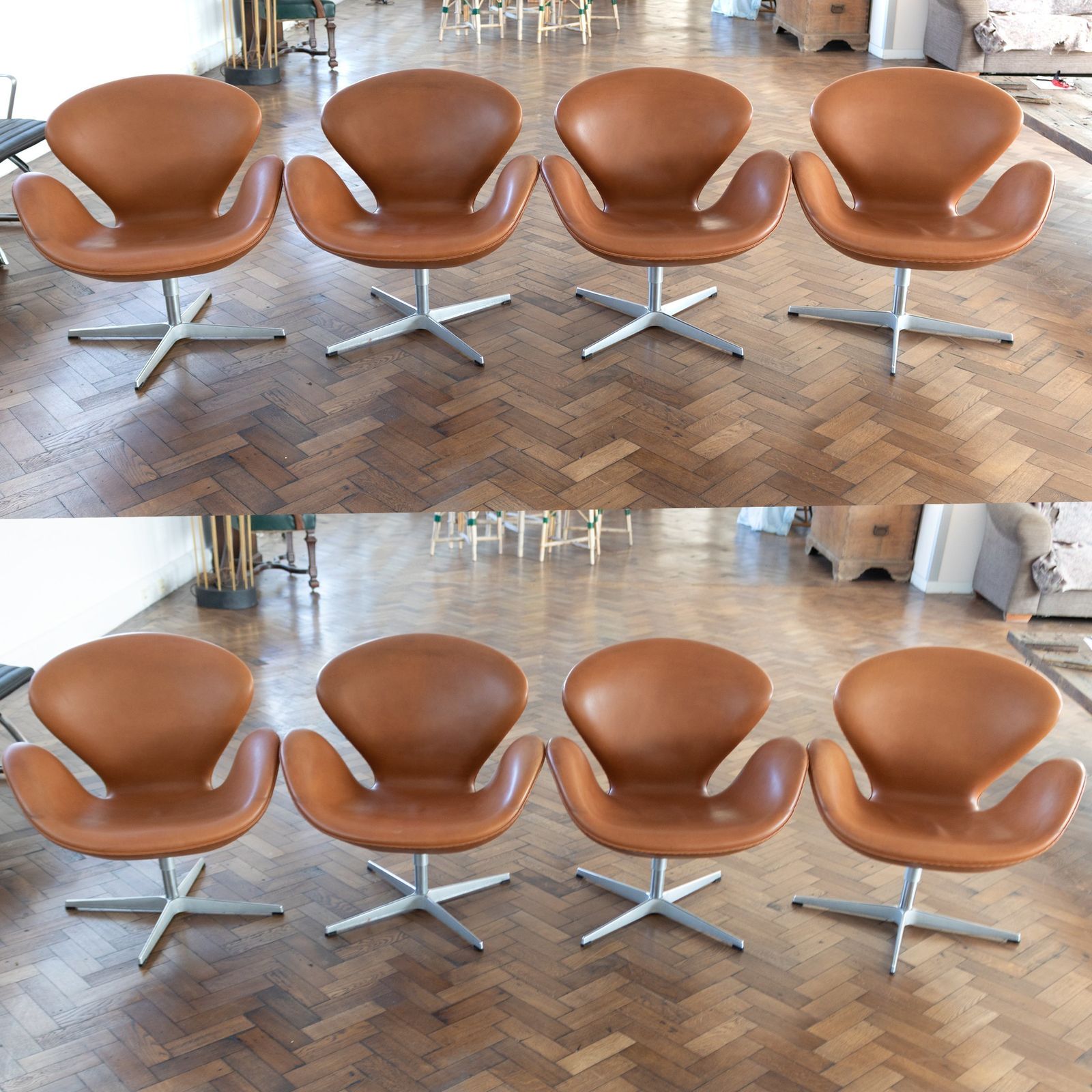 photo furniture Republic Of Fritz Hansen Swan Chairs In Leather (Sef Of 4)