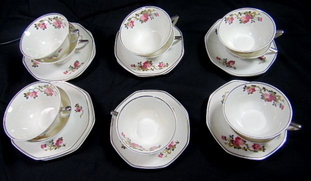 6 Limoges Tea Cups Cherry Blossoms Pattern photo for sale
