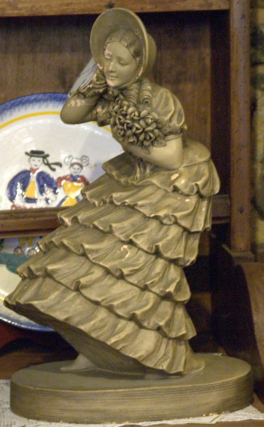Delightful French Terracotta Statue Woman With Hat By Reltz