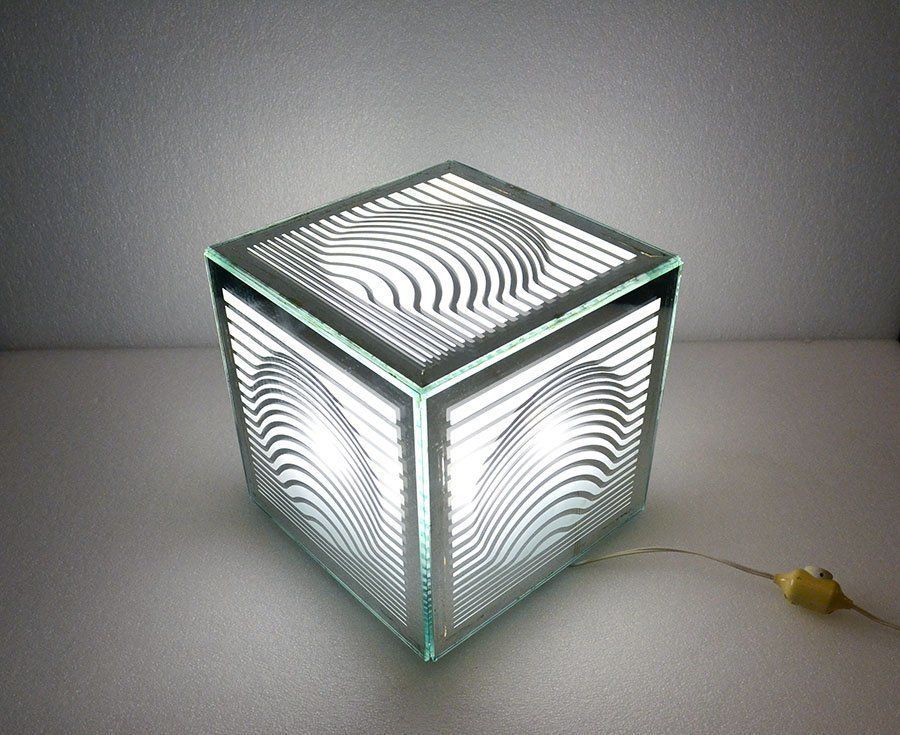 Mirrored Table Lamp By Victor Vasarely, 1960s photo vinterior