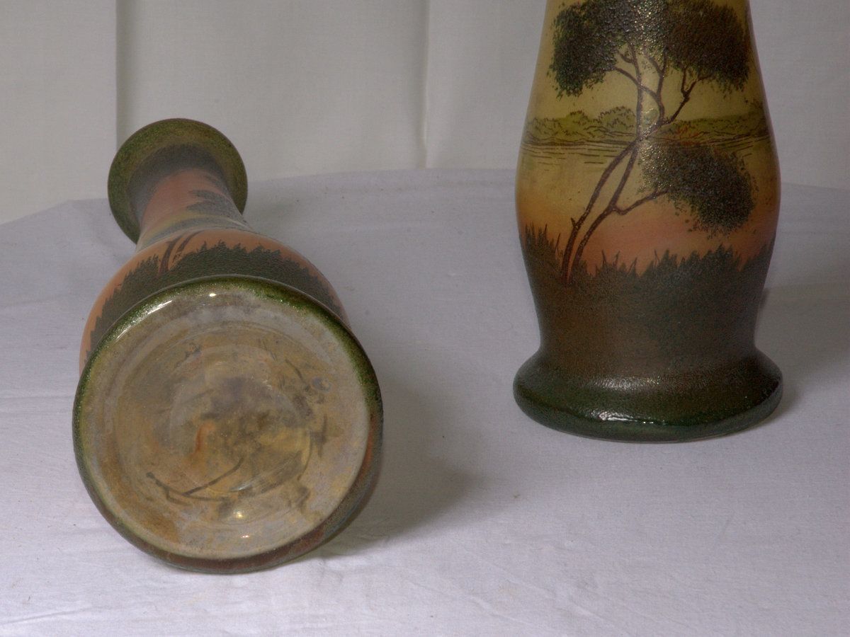 Nice Antique French Pair Of Art Enamelled Glass Vases  Attributed To Legras 41cm photo furniture