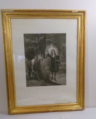 Large Engraving Boileau 'S Portrait   Garden Poetry 1860 Framed