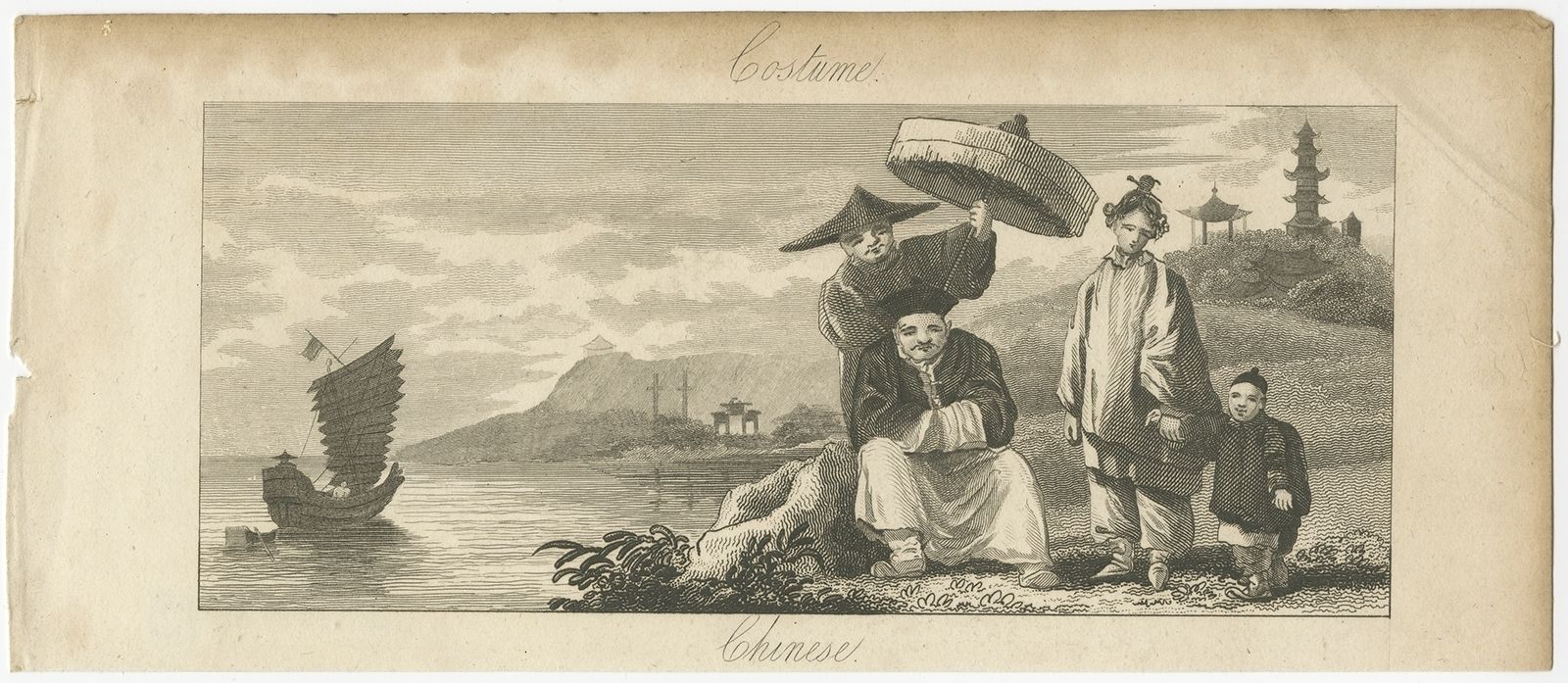 Antique Print Of Chinese Costumes (C.1860)
