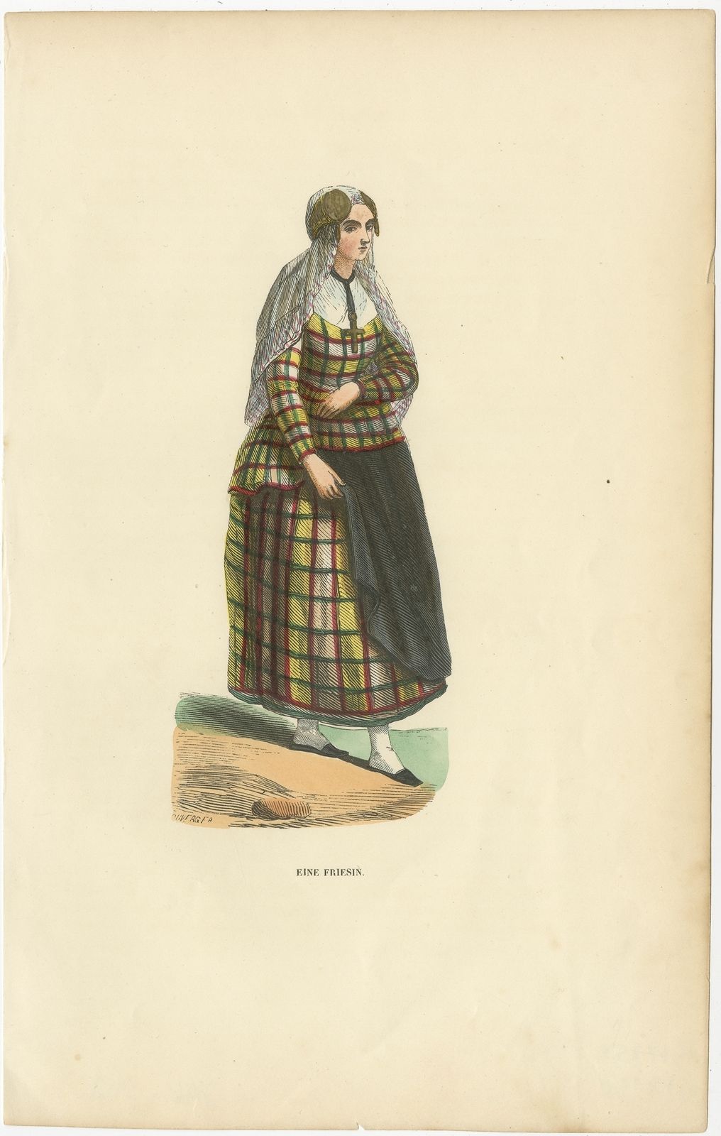 Antique Print Of A Woman From Friesland (C.1840)