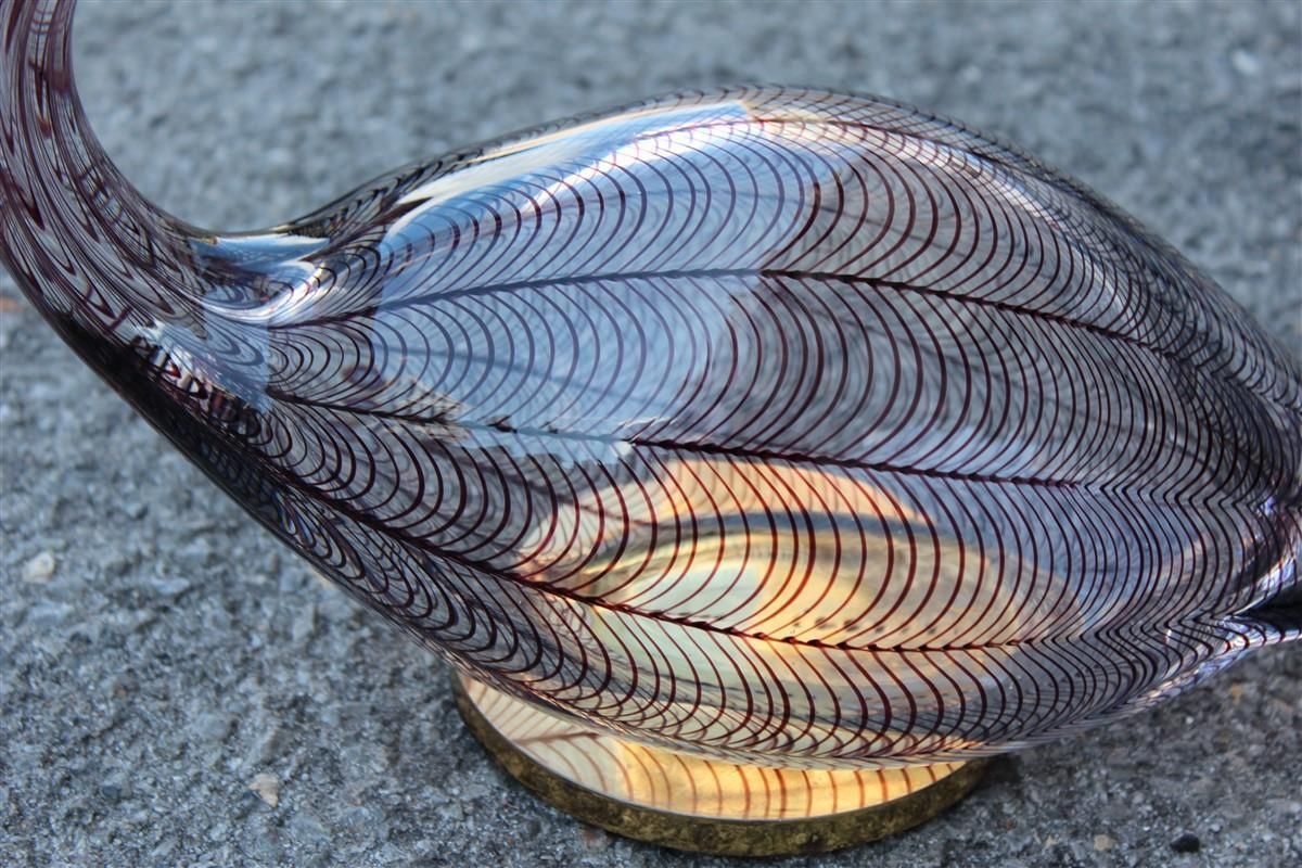 Swan Murano Glass Toni Zuccheri Attributed To Venini Murano Glass Brass Red photo vintage