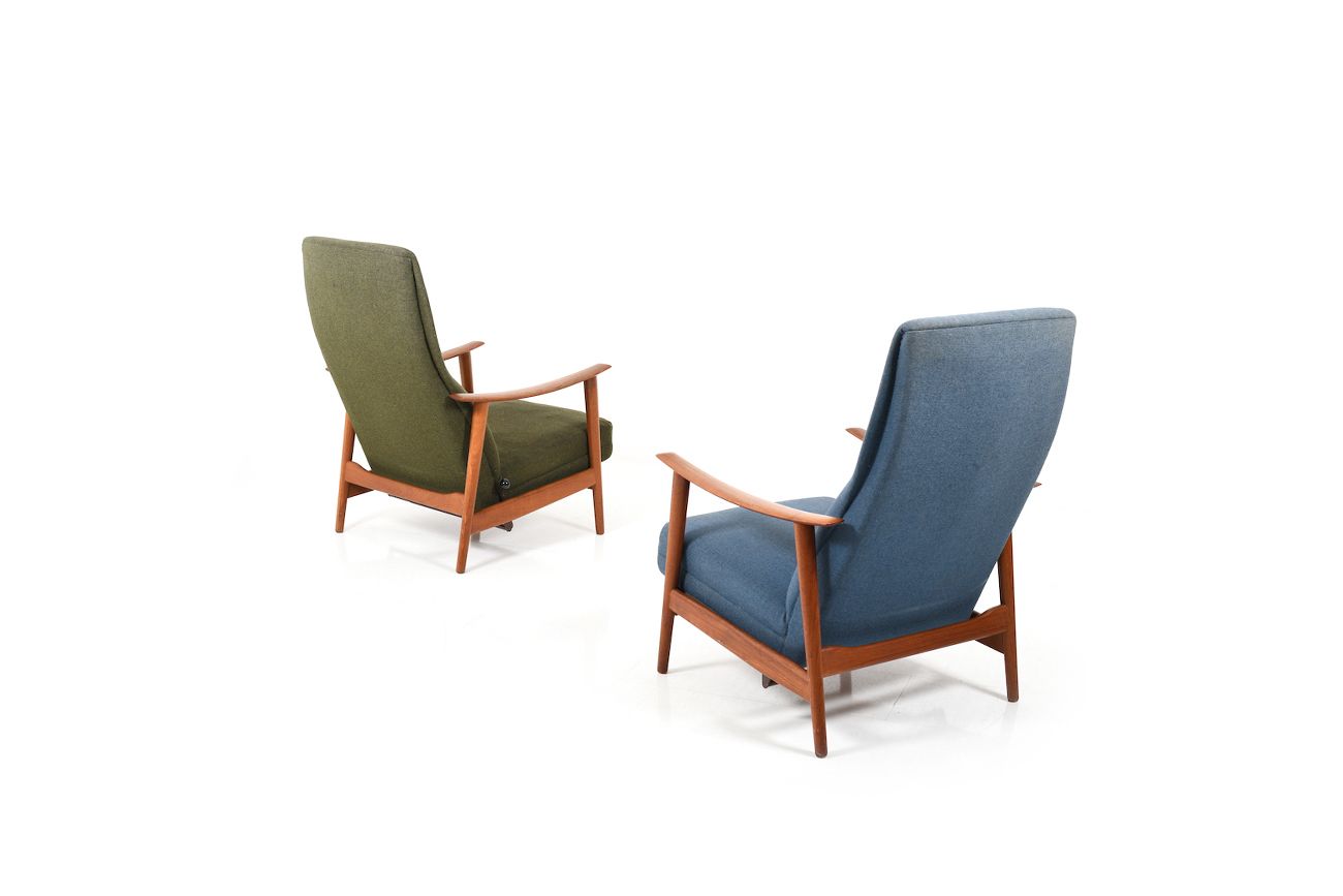 Pair Of Mid Century Danish Reclining Lounge Chairs In Teak photo buy