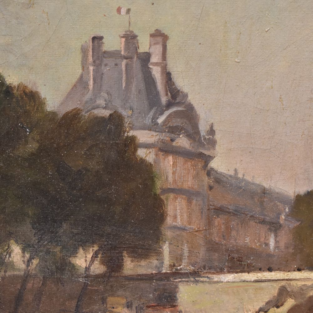 Landscape Painting, Antique Landscape, Pont Neuf In Paris, Oil On Canvas, 19th Century. (Qp228) photo 1000.0