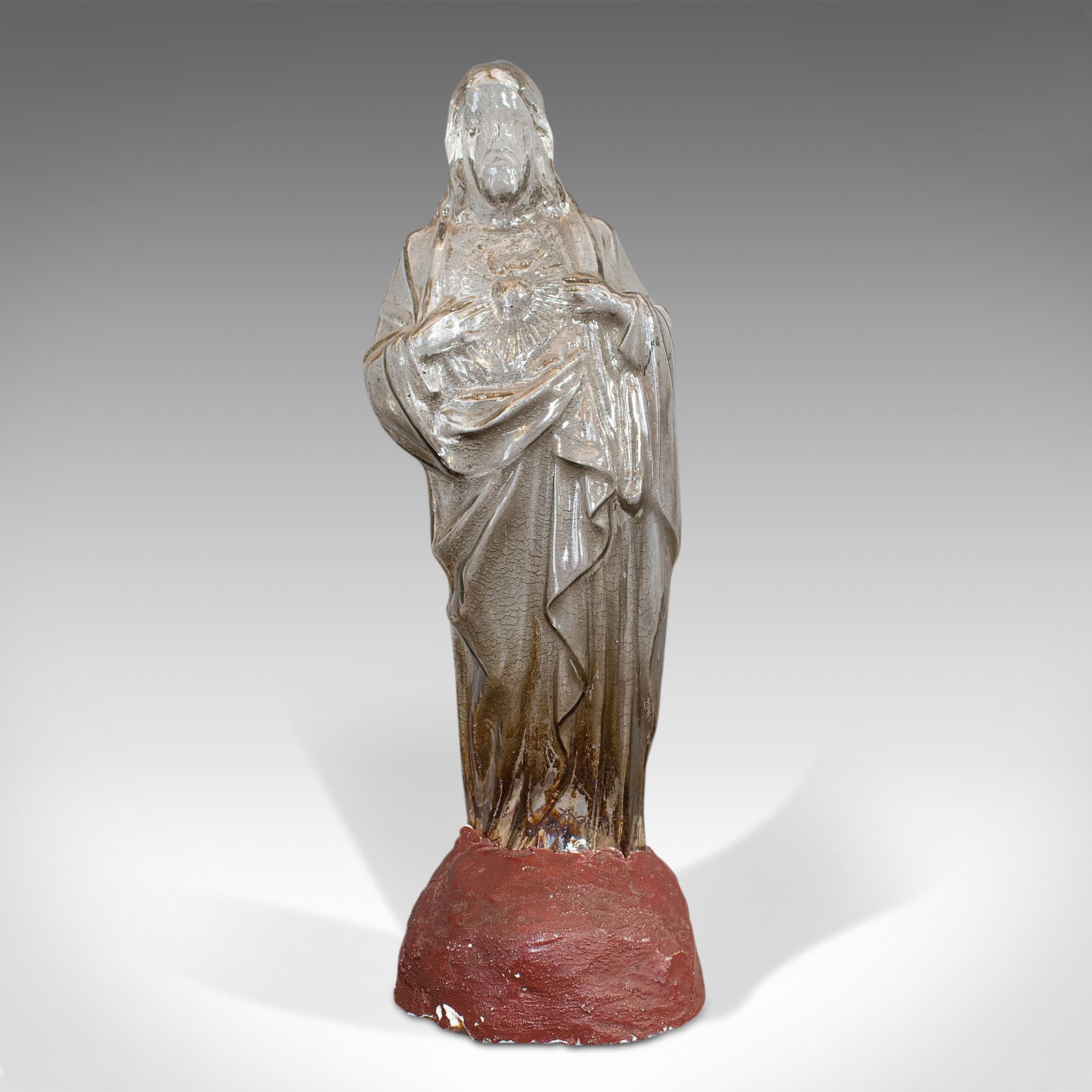 Antique Bonbon Jar, French, Glass, Fin De Siecle, Statue, Jesus Christ, 1900