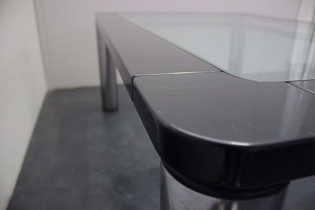 Black Lacquer Wood, Steel, And Glass Dining Table By Marco Zanuso For Zanotta, 1970s photo vintage