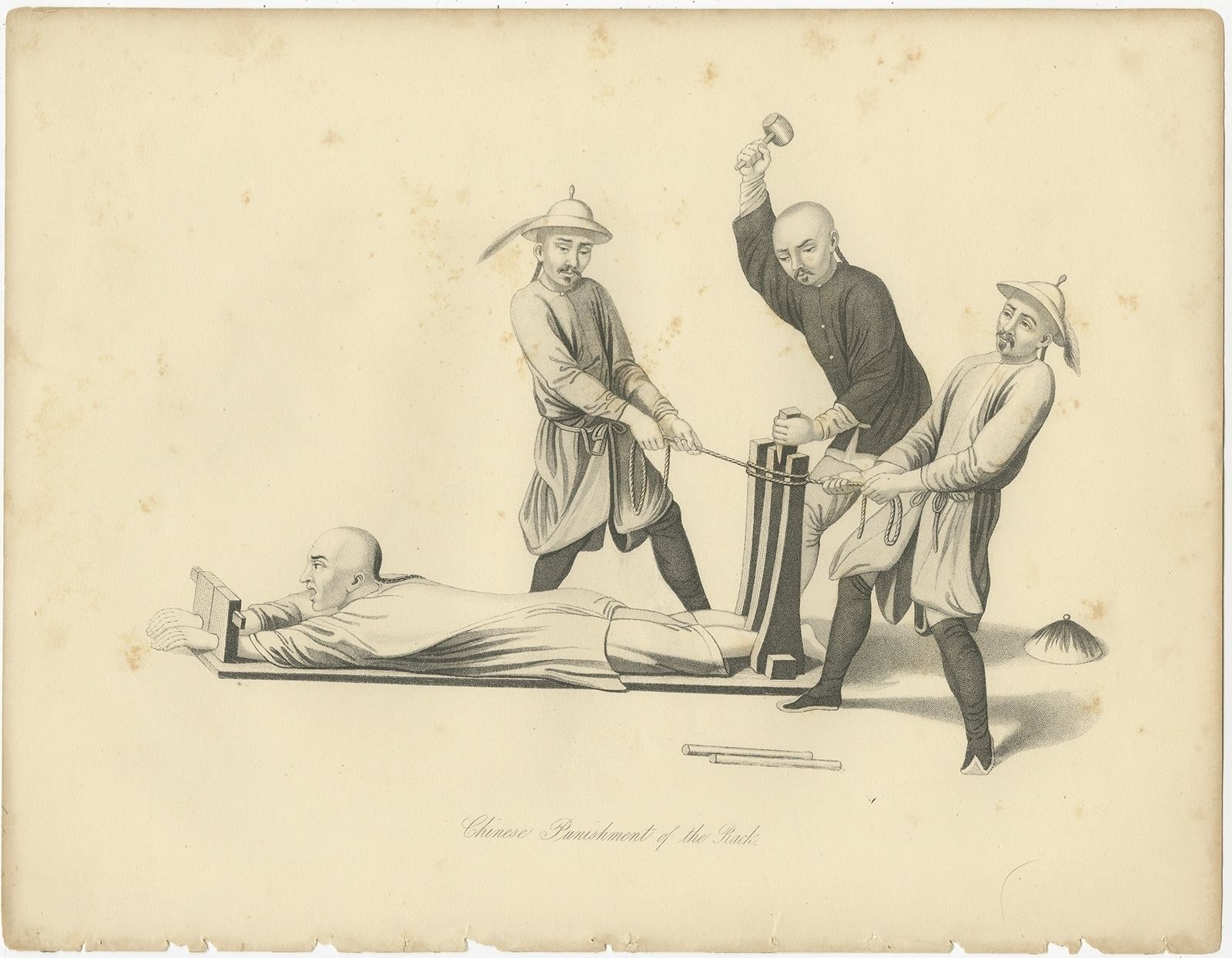 Antique Print Of Chinese Punishment Of The Rack By Allom (1859)