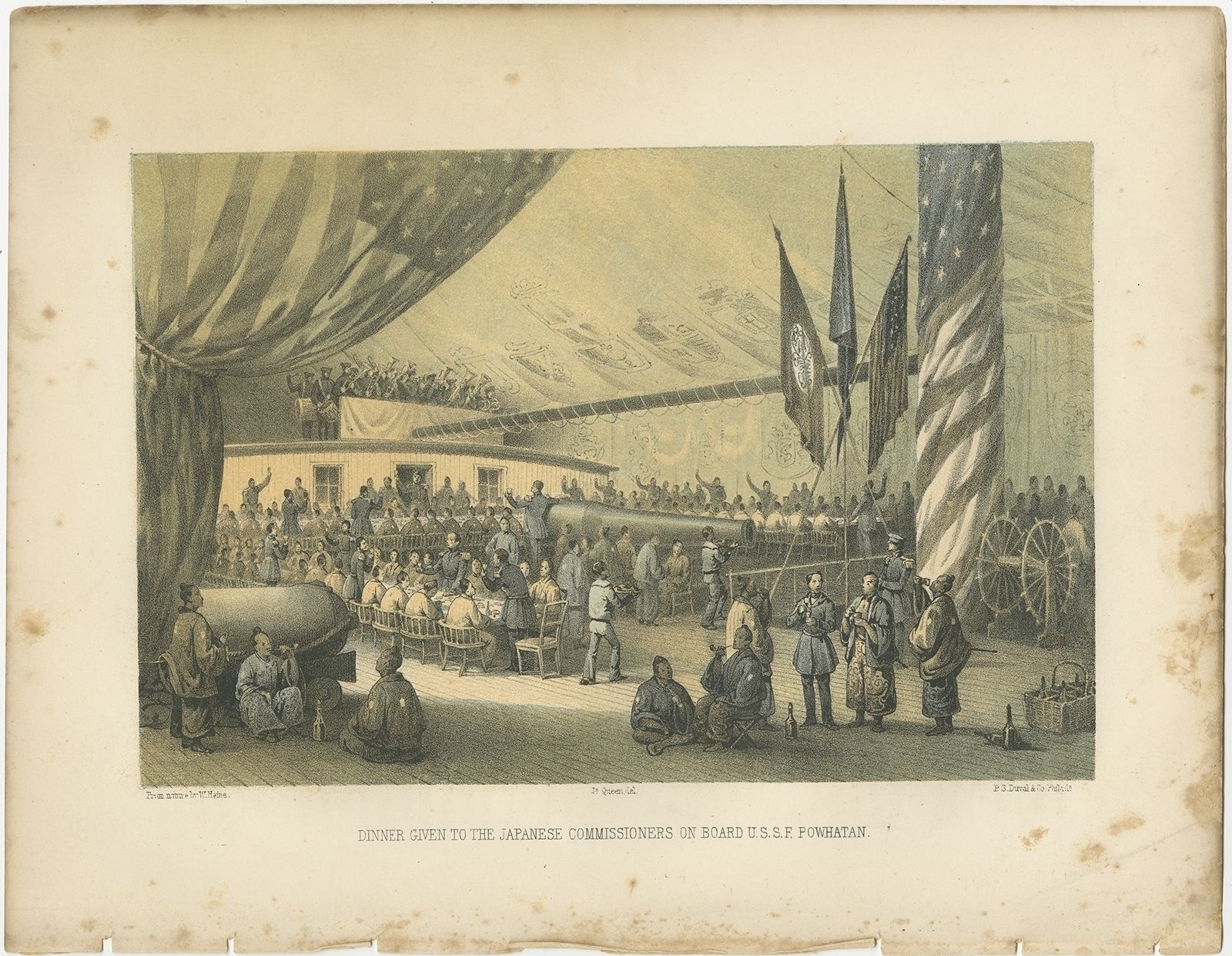Antique Print Of A Banquet For Japanese Commissioners By Hawks (1856)