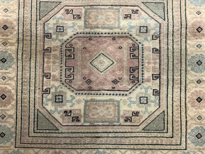 Distressed Turkish Rug 193x100 Cm Wool Vintage Shabby Chic Tribal Blue, Beige photo buy