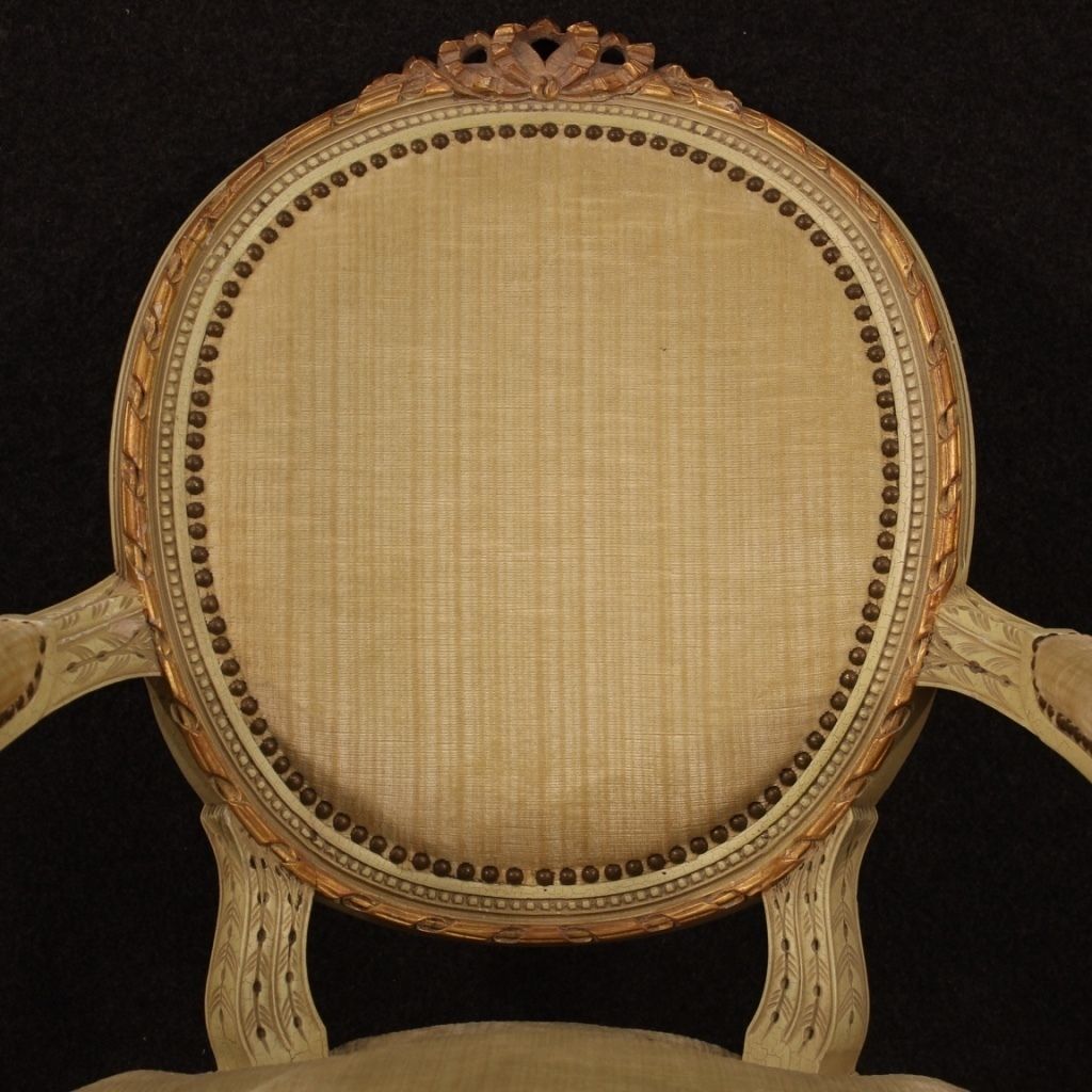 Pair Of Italian Lacquered And Gilded Armchairs In Louis XVI Style photo buy