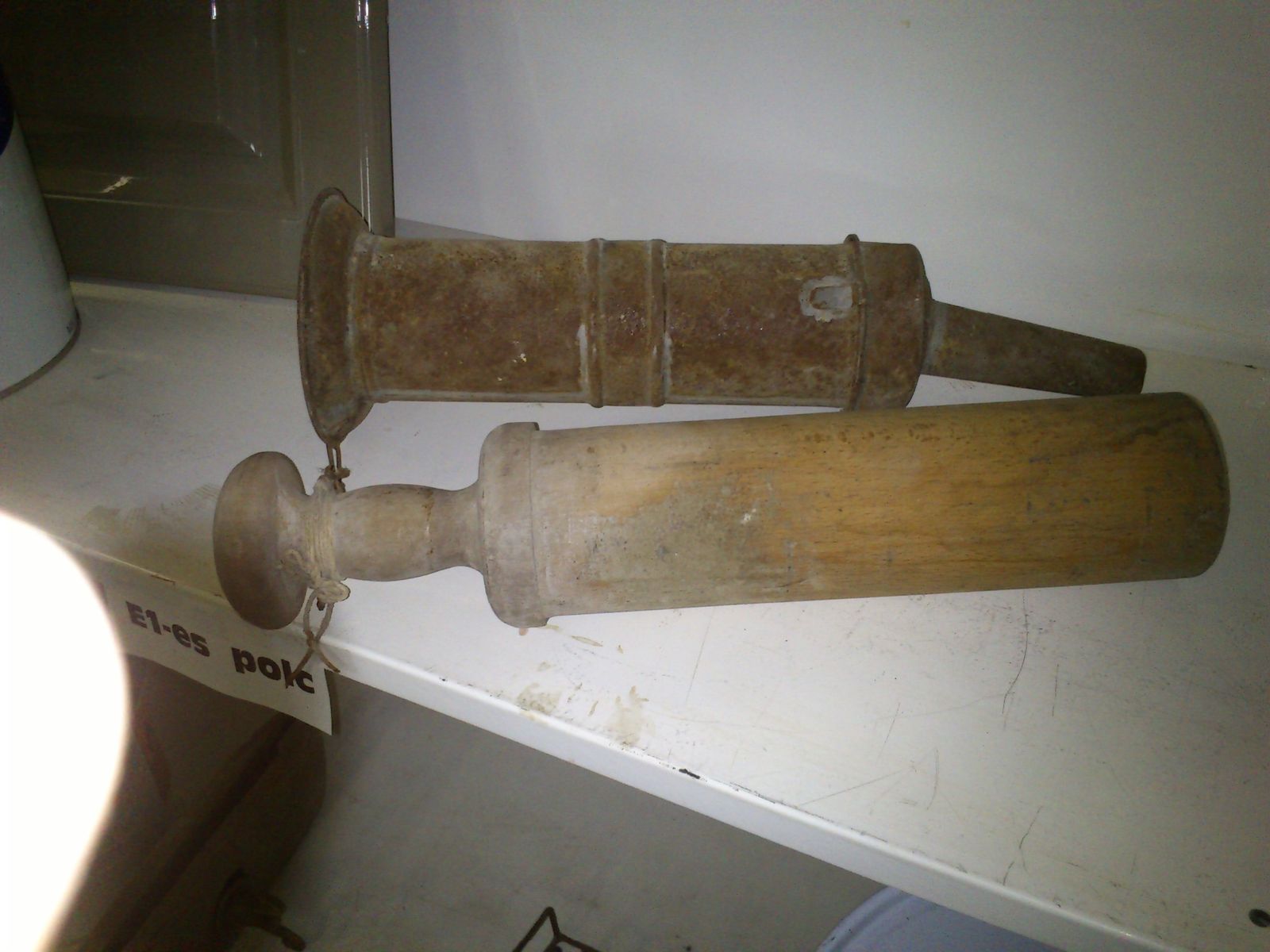 Antique Primitive Tin Tube Sausage Stuffer With Wooden Plunger photo furniture