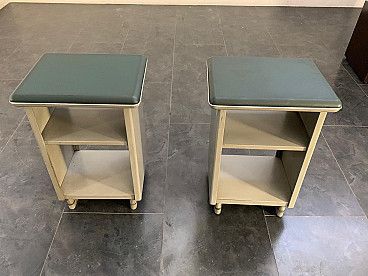 Pair Of Green Leatherette, Glass And Metal Cabinets, Gabicce Mare, Italy, 60s photo vintage