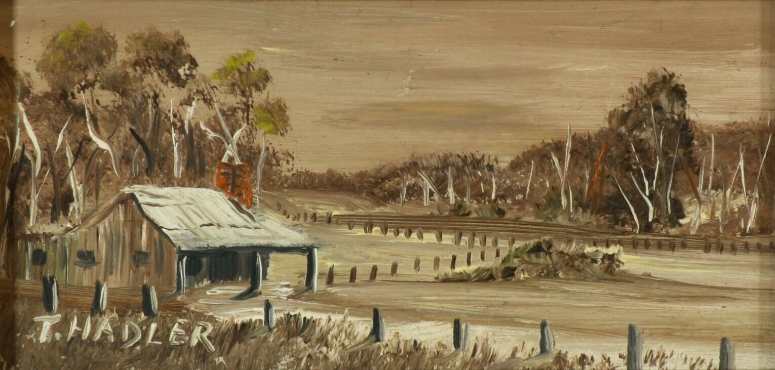 Pair Of Small Oil On Board Paintings By Terrence J Hadler. Australian Landscapes photo furniture