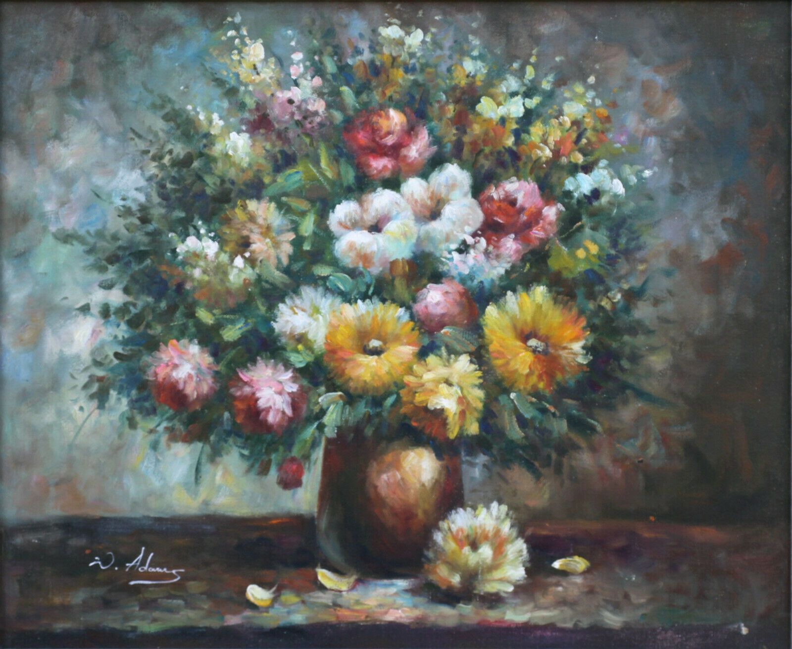 Oil On Board By Walter Adams. Floral Still Life, Chrysanthemums And Snap Dragons photo furniture