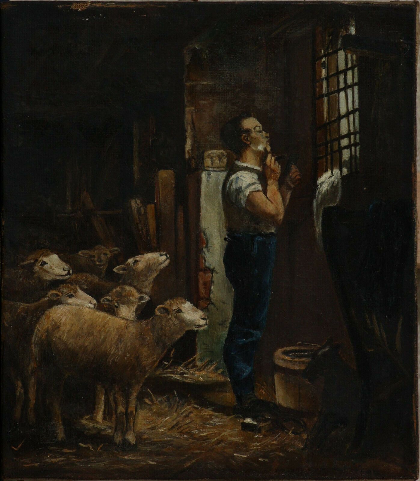 Oil On Canvas Shepherd And His Flock photo furniture