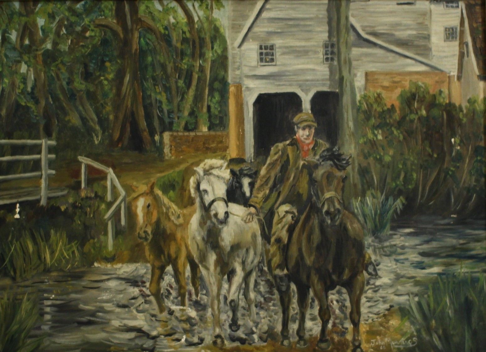 Oil On Board By John Munnings. Crossing The Ford At Weybread Mill. photo furniture
