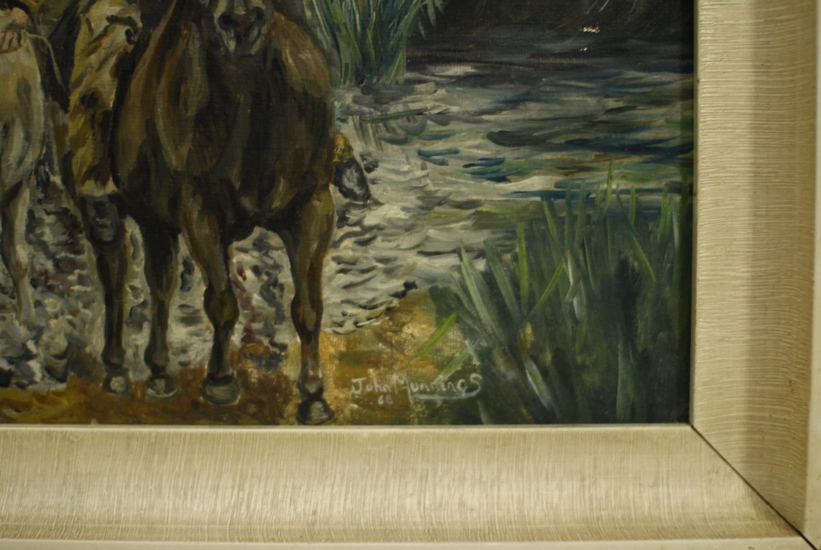 Oil On Board By John Munnings. Crossing The Ford At Weybread Mill. photo for sale