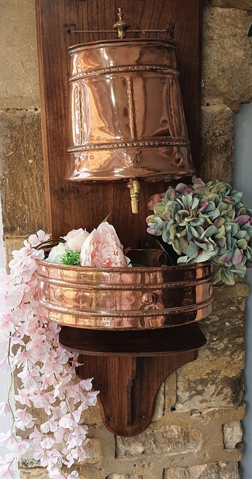 photo buy 19th Century French Lavabo / Water Fountain Copper With Brass, Mounted On Wood