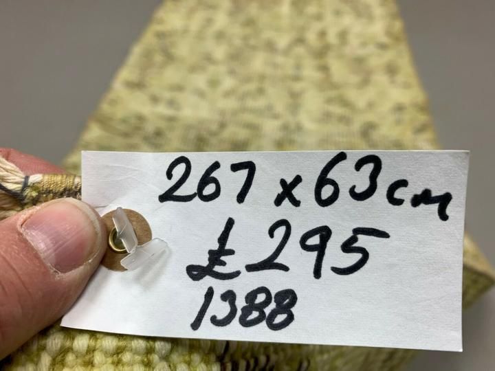 photo for sale Distressed Turkish Narrow Runner 267x63 Cm Wool Vintage Rug, Overdyed Yellow