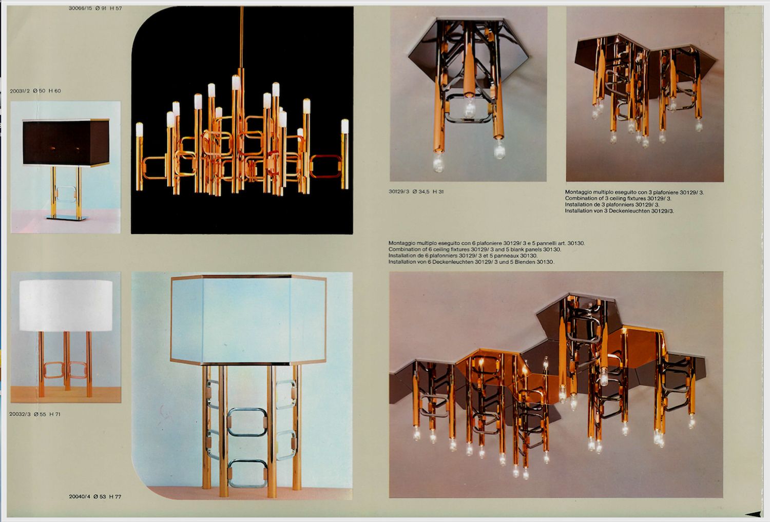 1850.0 1960s Italian Modernist Brass And Chrome Ceiling Lamp By Profili Industria Lampadari Spa 'Modulo Collection' photo