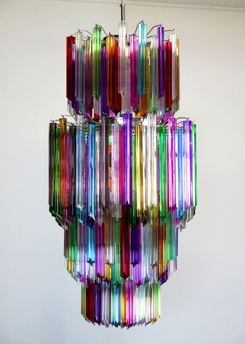 Huge Murano Chandelier Multicolor Quadriedri – 242 Prism   Mariangela Model photo Lighting