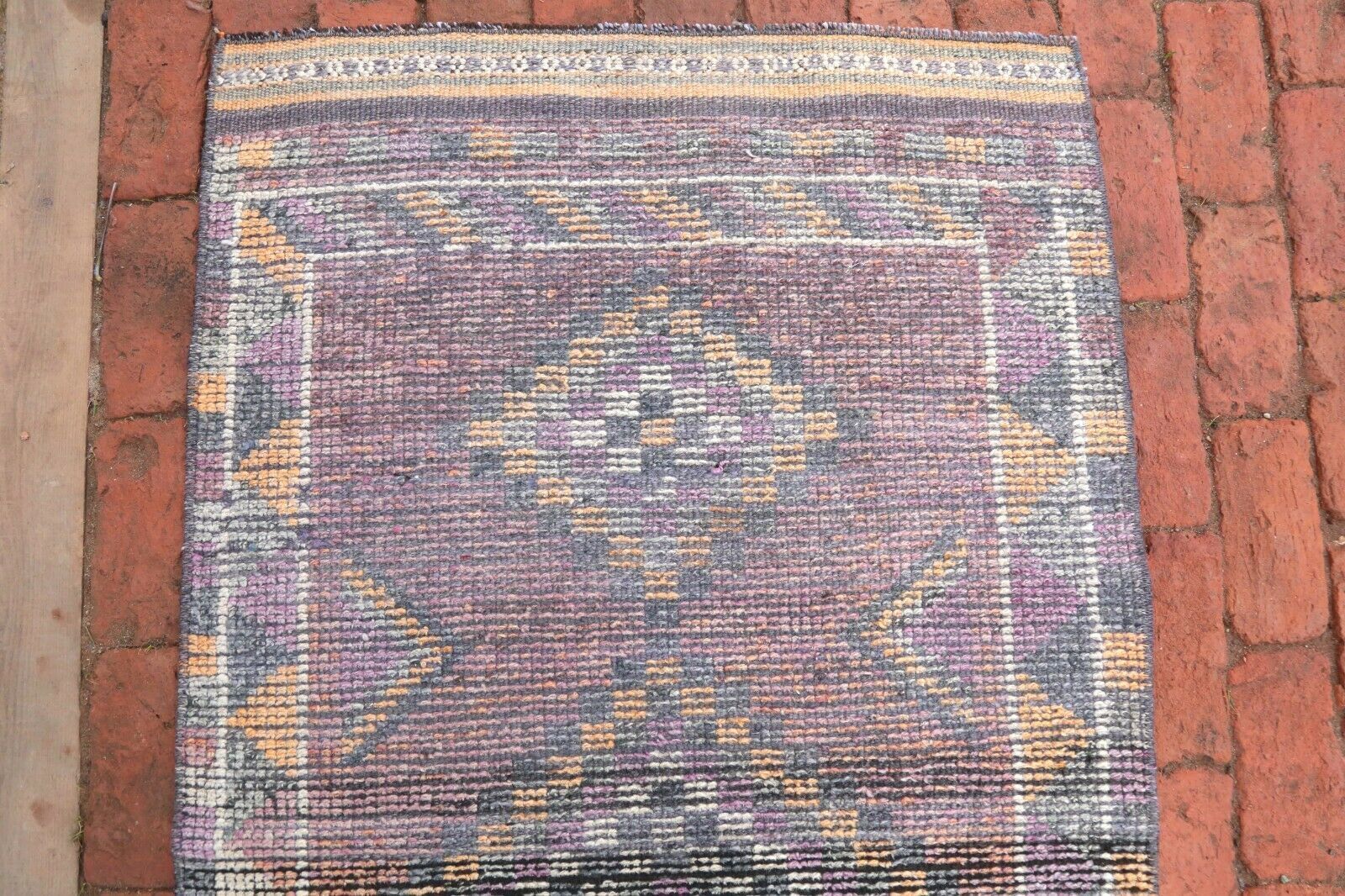 79x328 Cm Purple Turkish Herki Runner Vintage Hallway Geometric Art Deco Carpet 2'6x10'8 Ft photo for sale