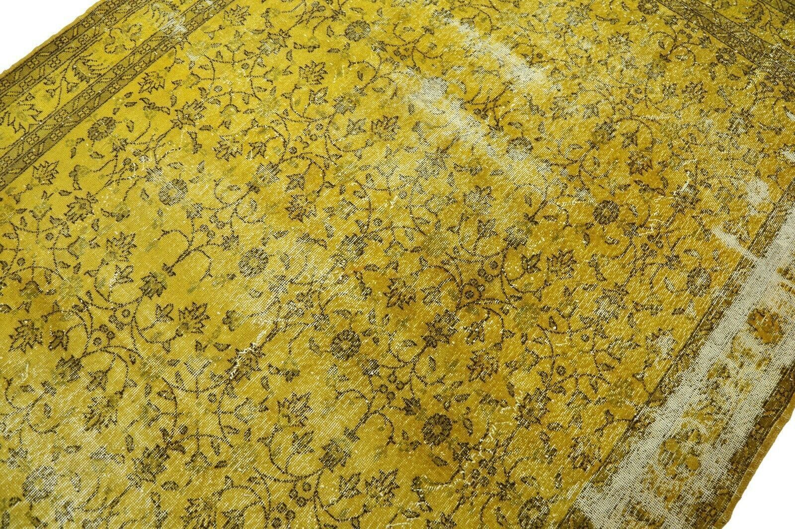 214x310 Cm Hand Knotted Yellow Turkish Area Carpet Vintage Floral Distressed Rug 7x10'2 Ft photo buy