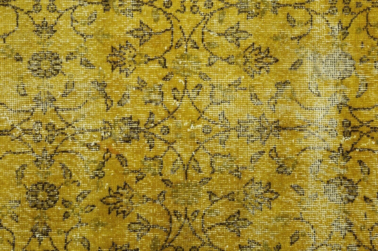 214x310 Cm Hand Knotted Yellow Turkish Area Carpet Vintage Floral Distressed Rug 7x10'2 Ft photo vintage