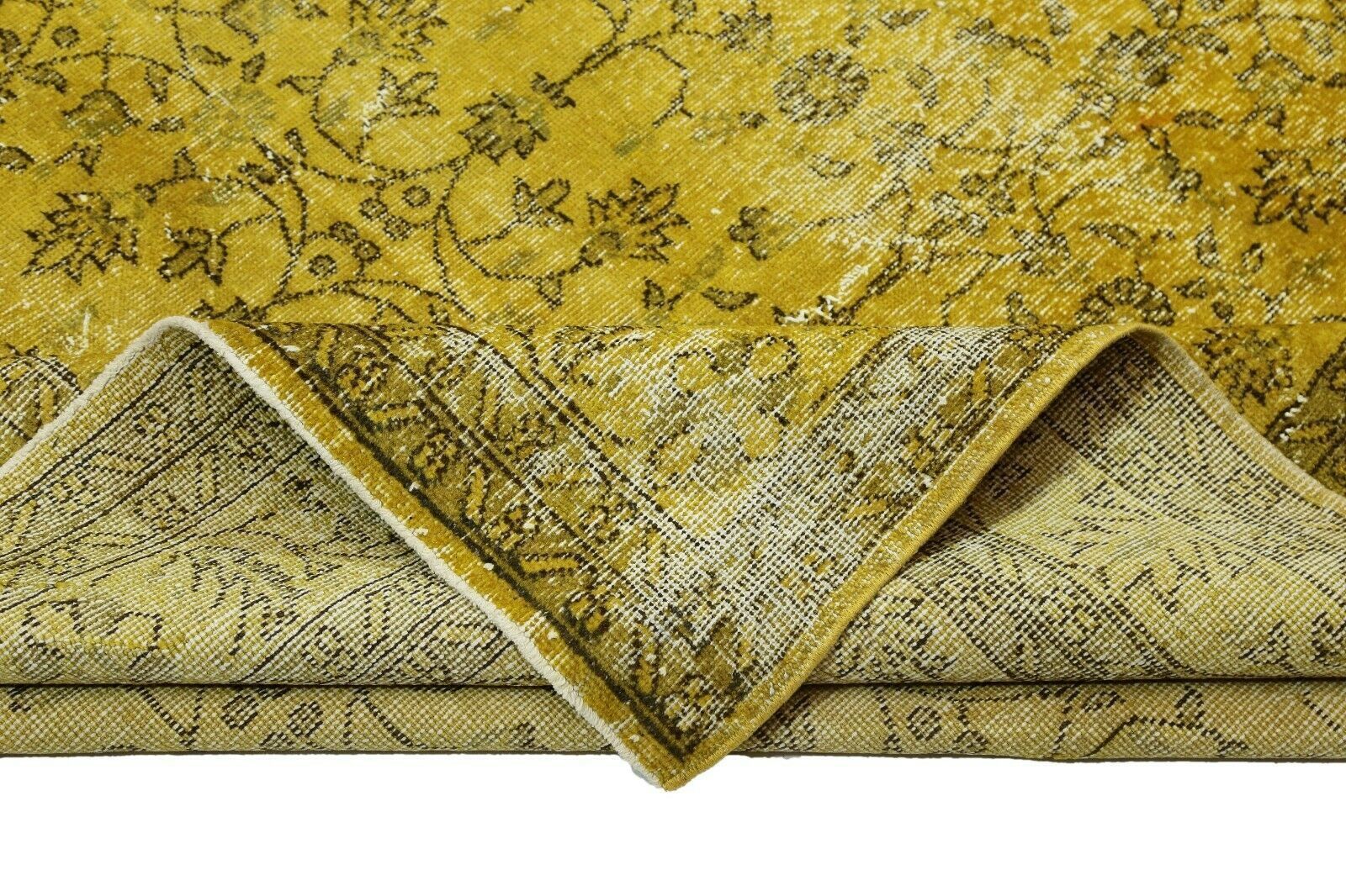 photo furniture 214x310 Cm Hand Knotted Yellow Turkish Area Carpet Vintage Floral Distressed Rug 7x10'2 Ft