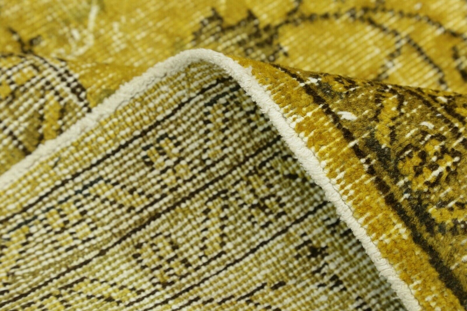 photo for sale 214x310 Cm Hand Knotted Yellow Turkish Area Carpet Vintage Floral Distressed Rug 7x10'2 Ft