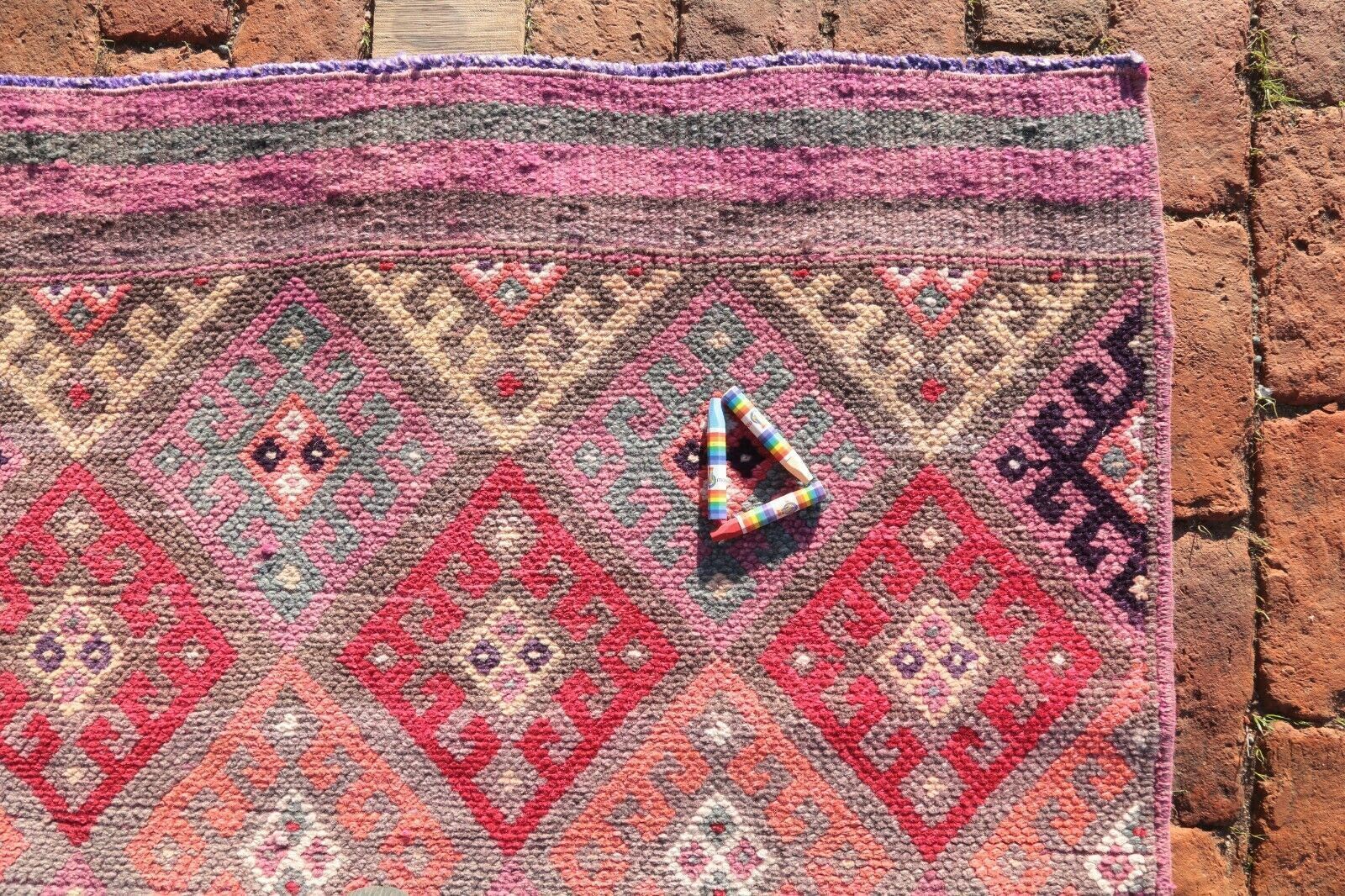 86x346 Cm Pink Vintage Herki Runner Turkish Hallway Geometric Shabby Chic Carpet 2'8x11'4 Ft photo buy