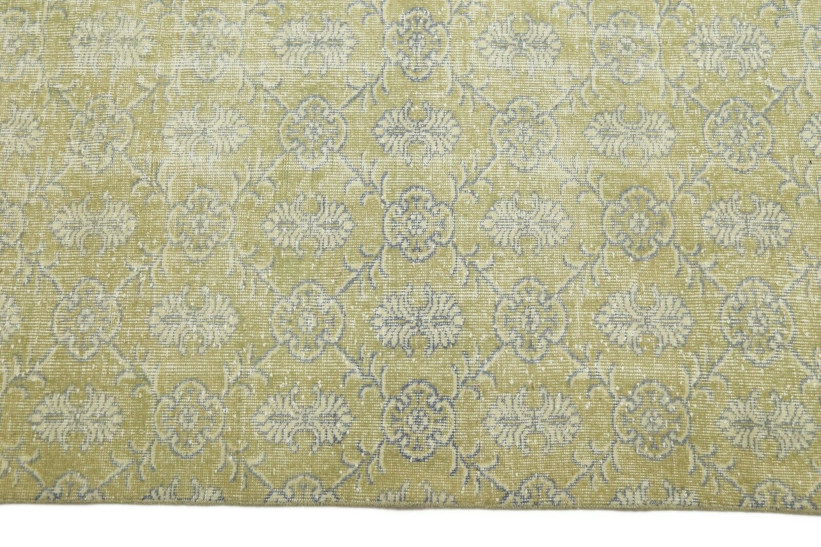 216x323 Cm Chartreuse Vintage Area Carpet Turkish Oushak Floral Handwoven Wool Modern Rug 7'1x10'6 Ft photo vinterior