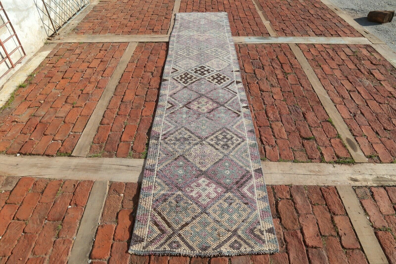 73x351 Cm Purple Kurdish Herki Runner 2'4x11'5 Vintage Hallway Geometric Home Decor Carpet photo furniture