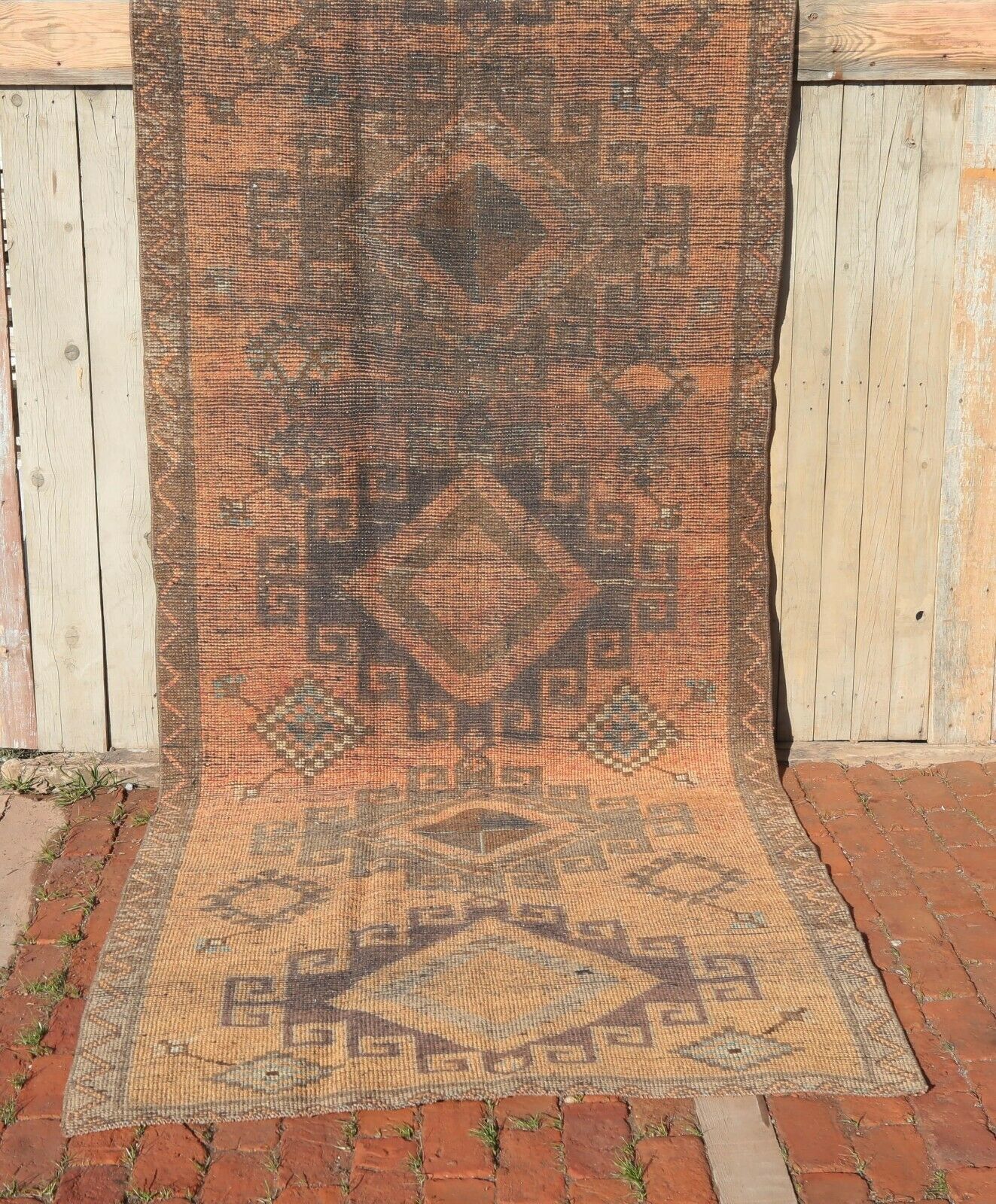 photo furniture 127x355 Cm Rare Vintage Hallway Runner Turkish Wool Goat Hair Geometric Salmon Rug 4'2x11'6 Ft