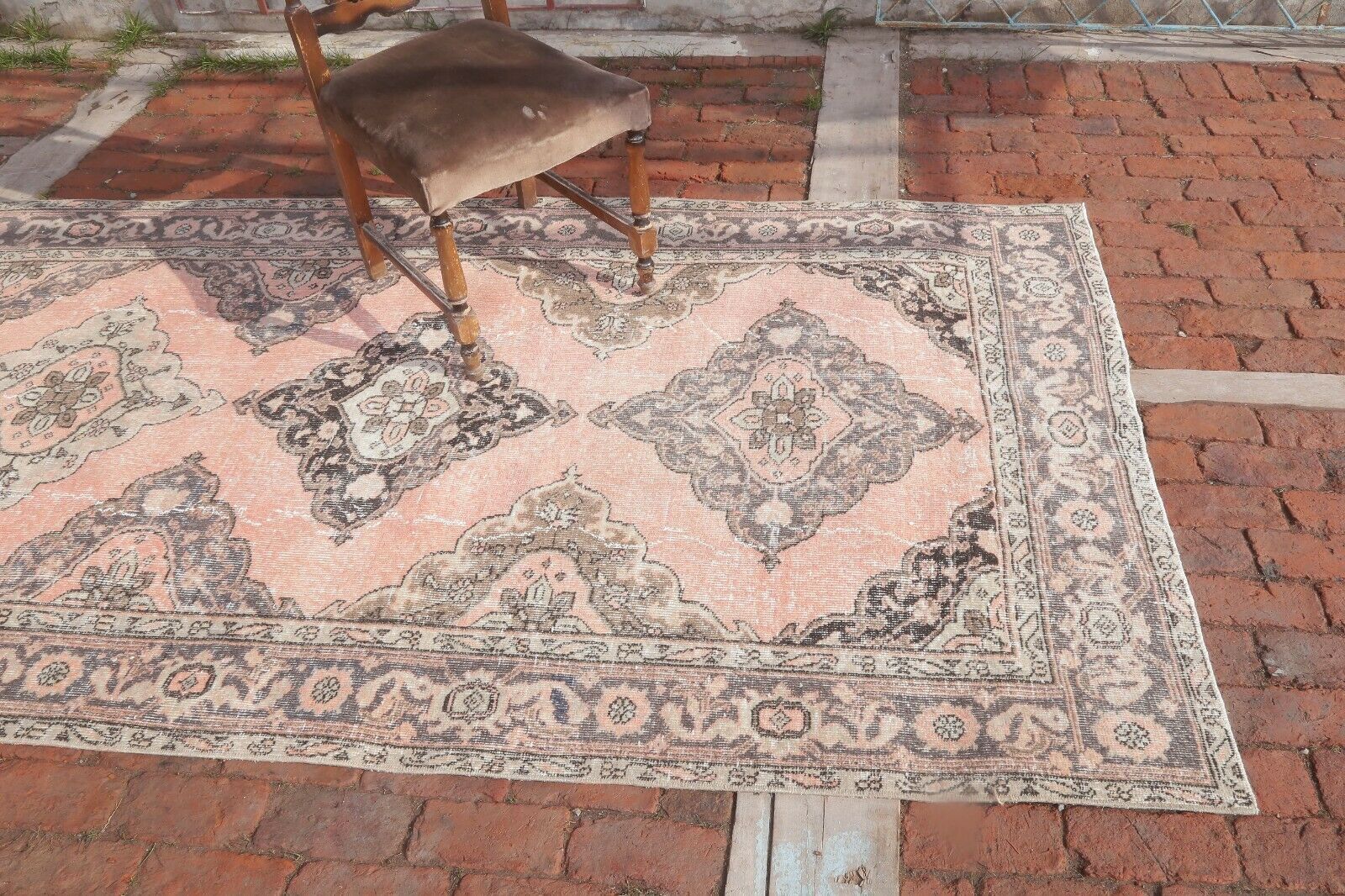142x391 Cm Orange Vintage Rug Hallway Runner Turkish Oushak Wool Floral Oriental Rug 4'7x12'8 Ft photo for sale