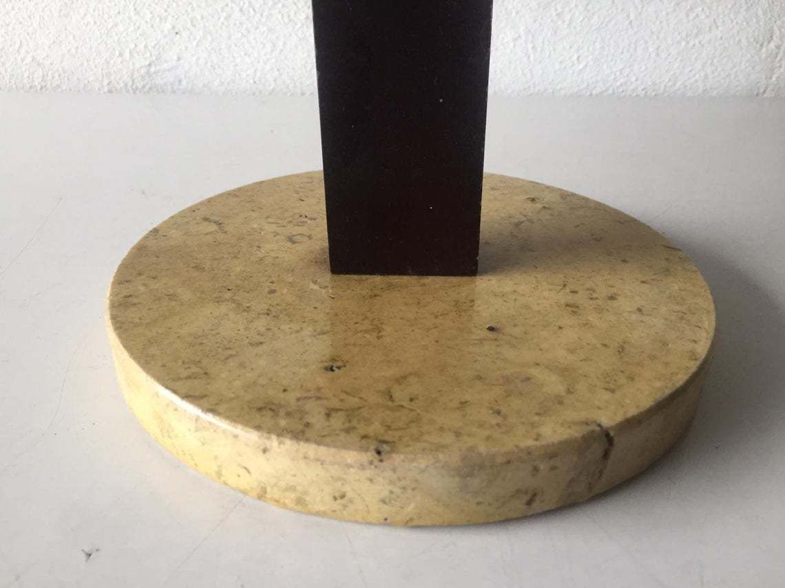 Mid Century Italian Wood Folding Magazine Rack With Ashtray   Natural Stone Base   1950s Italy photo vinterior
