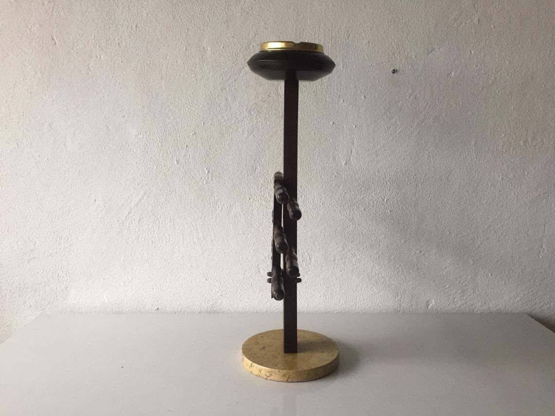 photo furniture Mid Century Italian Wood Folding Magazine Rack With Ashtray   Natural Stone Base   1950s Italy