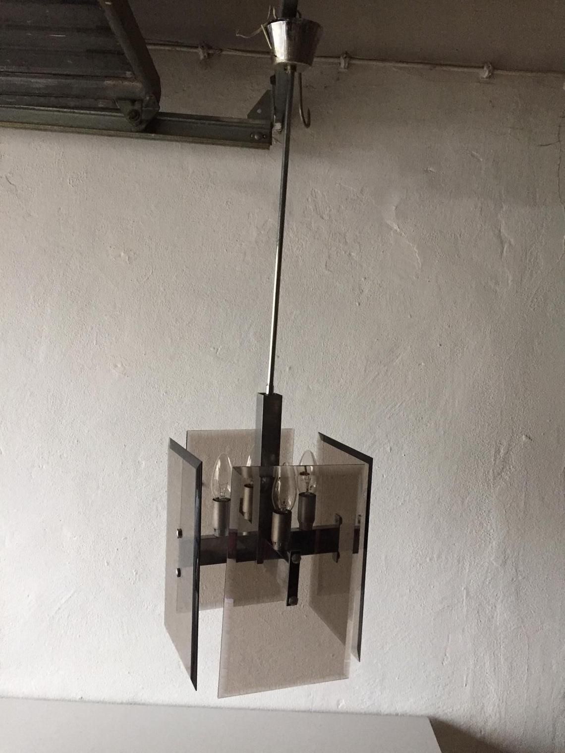 Veca Smoked Cut Glass & Chrome Body Chandelier   1970s Italy photo furniture
