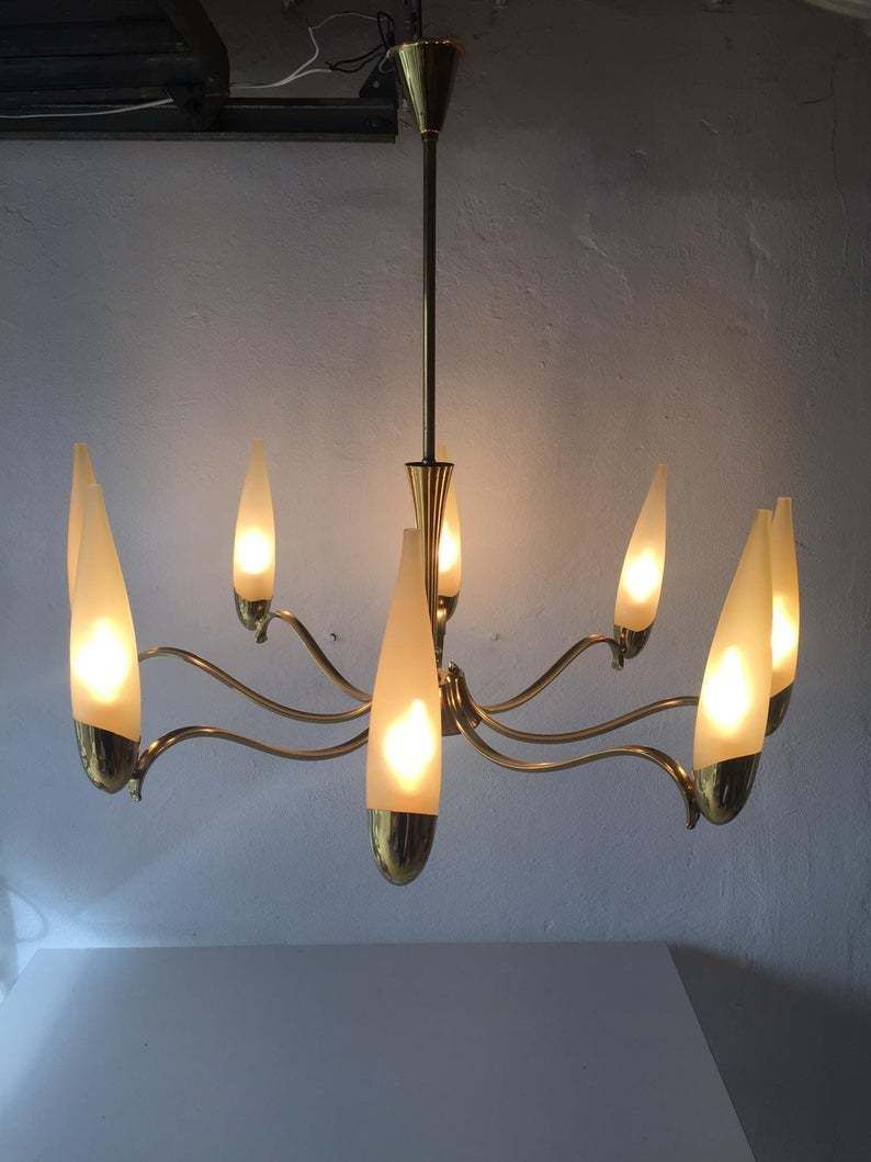Mid Century Modern 8 Armed Brass & Long Smoke Glass Tubes Breathtaking Xxl Chandelier   1960s Italy photo 1511.56