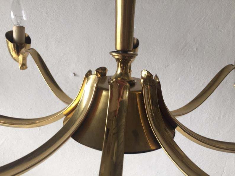 Mid Century Modern 8 Armed Brass & Long Smoke Glass Tubes Breathtaking Xxl Chandelier   1960s Italy photo buy